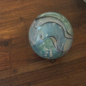 Hand-Blown Blue Glass Art Sphere